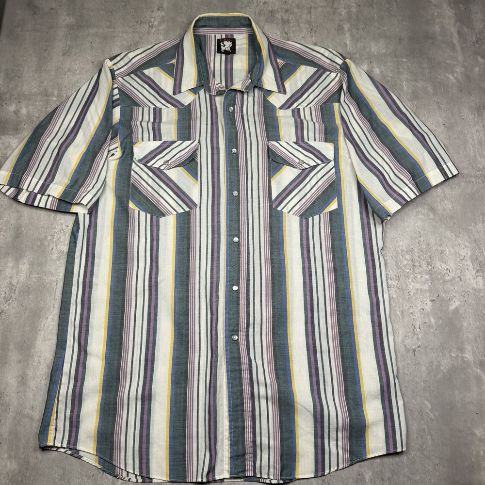 Vintage Karman Short Sleeve Pearl Snap Western Rodeo Shirt Mens Size 16 1/2